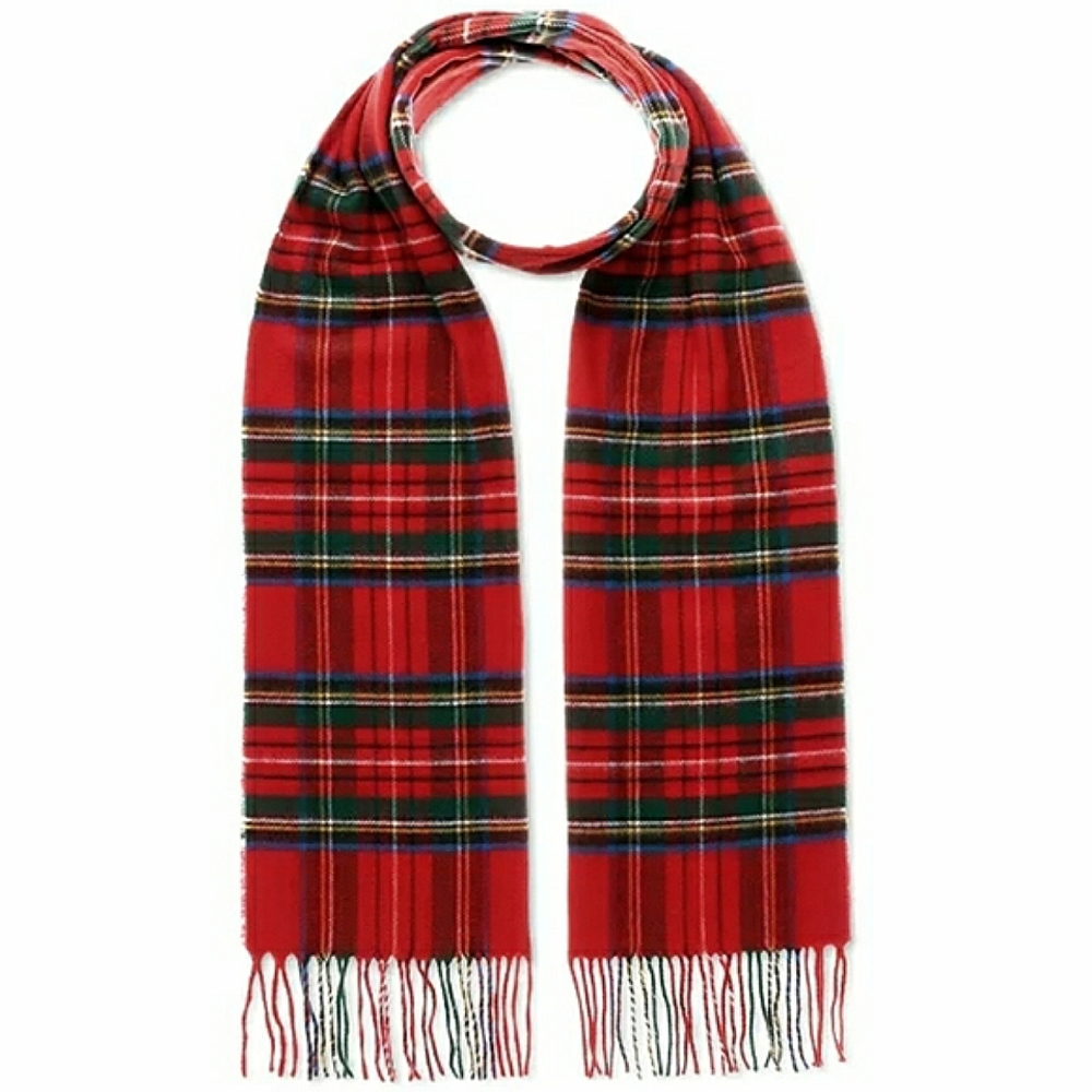 New V. FRAAS Tartan Red Plaid Cashmink Fringe Scarf unisex